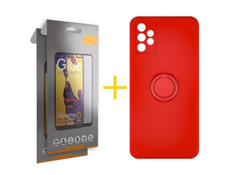 Pack 2 Películas Full + Funda SKYHE por Samsung Galaxy A53 5G Gel O-Ring Rojo