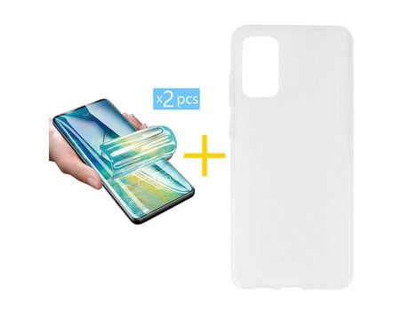 Pack 2 X Protector de Vidrio Templado Hidrogel + Funda ACCETEL para Samsung Galaxy S20 Plus 5G Silicona Liso Transparente Escarchado