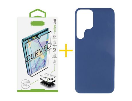 Pack 1 Película Curvado + Funda para Samsung Galaxy S21 Ultra 5G Silicona Líquida Azul Oscuro