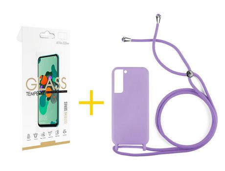 Pack 1 Película 2.5D + Funda SKYHE para Samsung Galaxy S21 FE 5G Gel con Cordón Lila