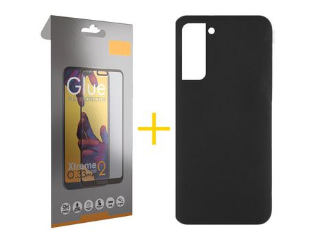 Pack 1 Película Full + Funda SKYHE para Samsung Galaxy S21 FE 5G Silicona Líquida Negro