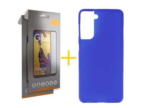 Pack 2 Películas Full + Funda SKYHE para Samsung Galaxy S21 FE 5G Silicona Liso Azul