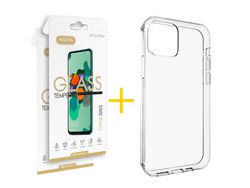 Pack 2 X Protector de Vidrio Templado 2.5D + Funda ACCETEL para iPhone 13 Mini Silicona Liso Transparente Clear