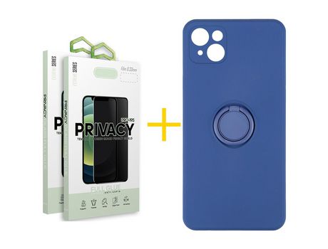 Pack 2 Películas Antiespía + Funda SKYHE para Apple iPhone 13 Mini Gel O-Ring Azul