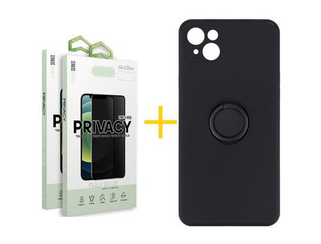 Pack 2 Películas Antiespía + Funda SKYHE para Apple iPhone 13 Mini Gel O-Ring Negro