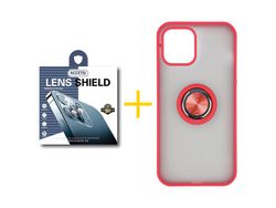 Pack 1 X Protector de Cámara Trasera + Funda ACCETEL para iPhone 13 Pro Gel Bumper con Anillo Rojo