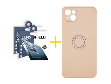Pack 2 Películas de Cámara Trasera + Funda SKYHE para Apple iPhone 13 Mini Gel O-Ring Rosa Pastel