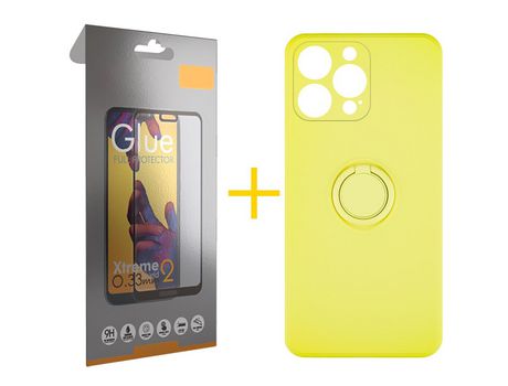 Pack 1 Película Full + Funda SKYHE para Apple iPhone 12 Pro Gel O-Ring Amarillo