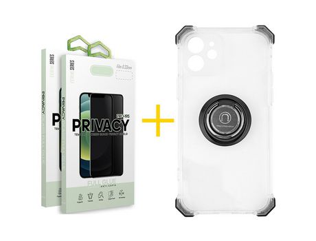 Pack 2 Películas Antiespía + Funda SKYHE para Apple iPhone 12 Mini Gel Bumper con Anillo Incolor Clear