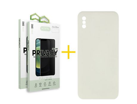 Pack 2 X Protector de Vidrio Templado Anti espía + Funda ACCETEL para iPhone XS Max Silicona Líquida Arena
