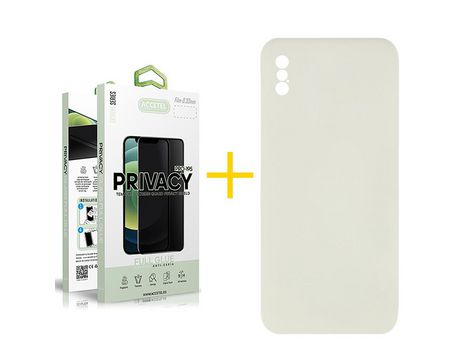 Pack 1 X Protector de Vidrio Templado Anti espía + Funda ACCETEL para iPhone XS Max Silicona Líquida Arena
