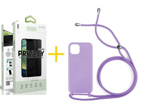 Pack 1 Película Antiespía + Funda SKYHE por Apple iPhone 11 Pro Max Gel con Cordon Violeta