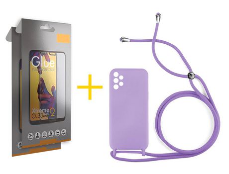 Pack 2 Películas Full + Funda SKYHE por Samsung Galaxy A32 5G Gel con Cordón Amarillo