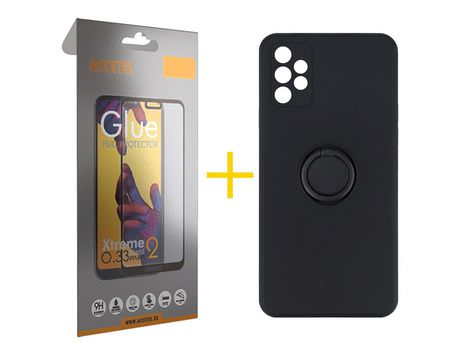 Pack 1 X Protector de Vidrio Templado Full + Funda ACCETEL para Samsung Galaxy A72 5G Gel O-Ring Negro