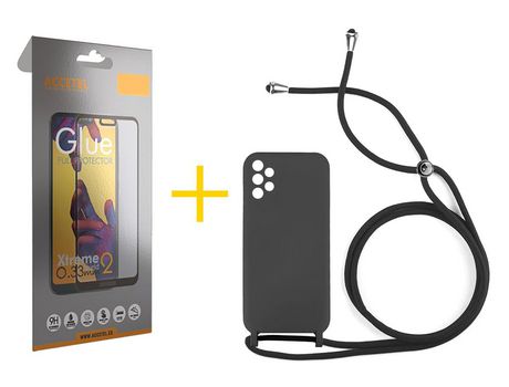Pack 1 X Protector de Vidrio Templado Full + Funda ACCETEL para Samsung Galaxy A52 S 5G Gel con Cordón Negro