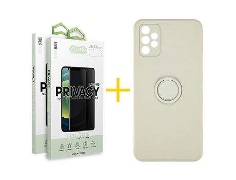 Pack 2 X Protector de Vidrio Templado Anti espía + Funda ACCETEL para Samsung Galaxy A52 5G Gel O-Ring Sand