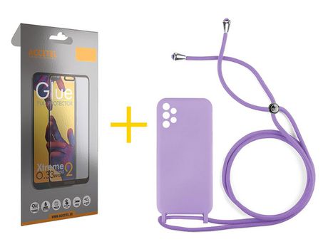 Pack 1 X Protector de Vidrio Templado Full + Funda ACCETEL para Samsung Galaxy A52 5G Gel con Cordón Amarillo