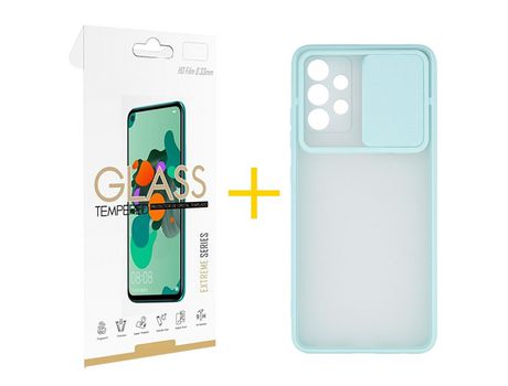 Pack 1 Película 2.5D + Funda SKYHE por Samsung Galaxy A52 5G Gel Protteción Cámara Verde-Mar