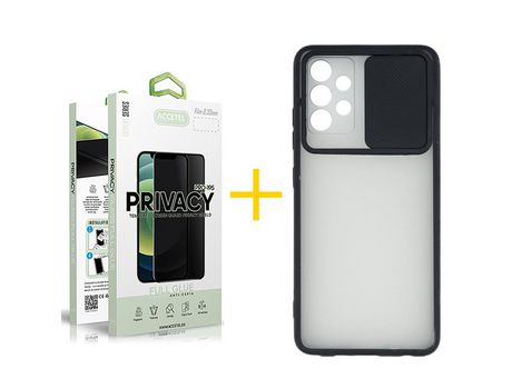 Pack 1 X Protector de Vidrio Templado Anti espía + Funda ACCETEL para Samsung Galaxy A52 S 5G Gel Protección Cámara Negro