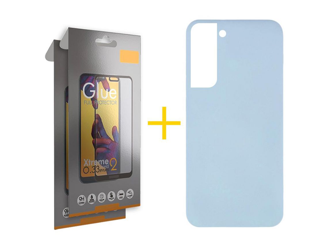 Pack 2 Películas Full + Funda para Samsung Galaxy S22 Plus 5G Silicona Líquida Azul Claro