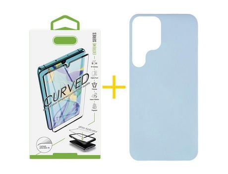 Pack 1 Película Curvado + Funda para Samsung Galaxy S21 Ultra 5G Silicona Líquida Azul Claro