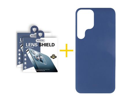 Pack 2 X Protector de Cámara Trasera + Funda para Samsung Galaxy S22 Ultra 5G Silicona Líquida Azul Oscuro