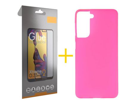 Pack 1 Película Full + Funda SKYHE para Samsung Galaxy S21 FE 5G Silicona Liso Rosa