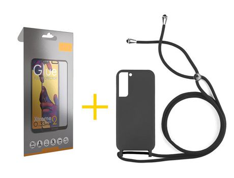 Pack 1 Película Full + Funda SKYHE para Samsung Galaxy S21 FE 5G Gel con Cordón Negro
