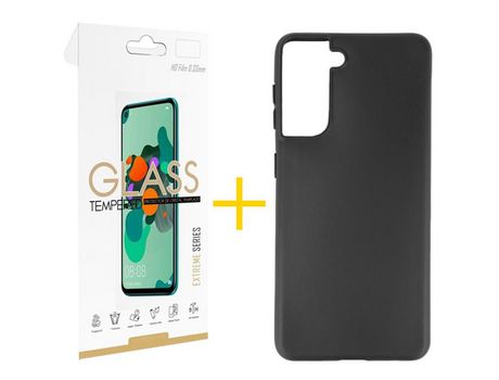 Pack 1 Película 2.5D + Funda SKYHE para Samsung Galaxy S21 FE 5G Silicona Liso Negro
