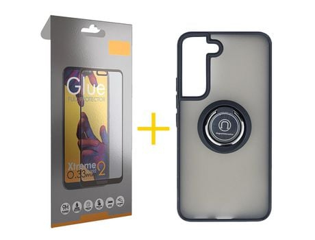Pack 1 Película Full + Funda SKYHE para Samsung Galaxy S21 FE 5G Gel Bumper con Anillo Negro