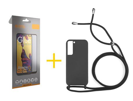 Pack 1 X Protector de Vidrio Templado Full + Funda ACCETEL para Samsung Galaxy S21 FE 5G Gel con Cordón Negro