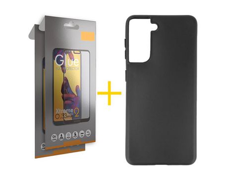 Pack 2 Películas Full + Funda SKYHE para Samsung Galaxy S21 FE 5G Silicona Liso Negro