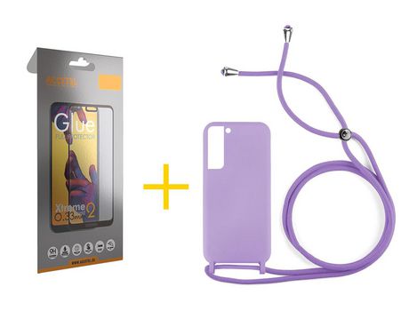 Pack 1 X Protector de Vidrio Templado Full + Funda ACCETEL para Samsung Galaxy S21 FE 5G Gel con Cordón Lila