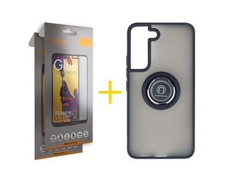 Pack 2 X Protector de Vidrio Templado Full + Funda ACCETEL para Samsung Galaxy S21 FE 5G Gel Bumper con Anillo Negro