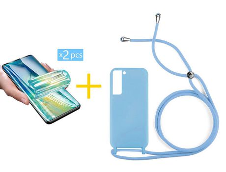 Pack 2 X Protector de Vidrio Templado Hidrogel + Funda ACCETEL para Samsung Galaxy S21 FE 5G Gel con Cordón Lila