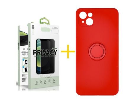 Pack 1 Película Antiespía + Funda SKYHE para Apple iPhone 13 Mini Gel O-Ring Rojo