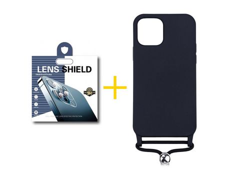 Pack 1 Película de Cámara Trasera + Funda SKYHE para Apple iPhone 13 Pro Max Gel con Cordón Negro