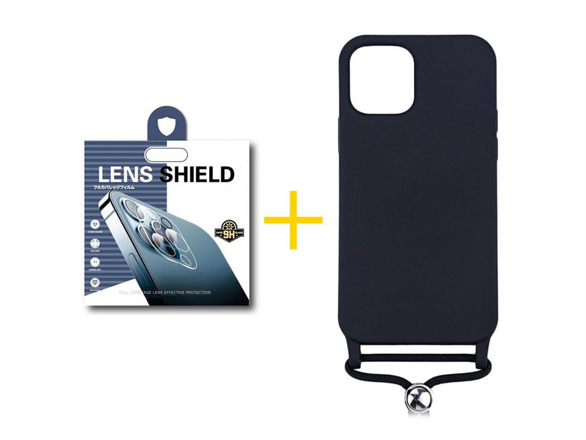 Pack 1 Película de Cámara Trasera + Funda SKYHE para Apple iPhone 13 Pro Gel con Cordón Negro