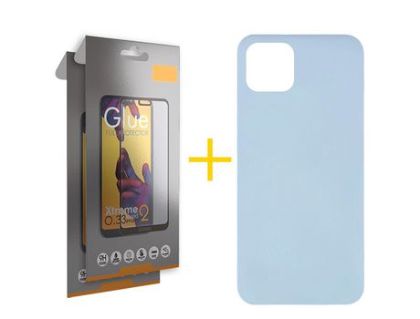 Pack 2 Películas Full + Funda SKYHE para Apple iPhone 11 Silicona Líquida Azul Claro