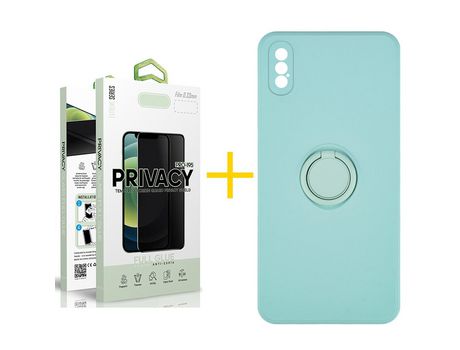 Pack 1 Película Antiespía + Funda SKYHE por Apple iPhone XS Max Gel O-Ring Verde-Auga