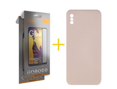 Pack 2 X Protector de Vidrio Templado Full + Funda ACCETEL para iPhone XS Max Silicona Líquida Rosa