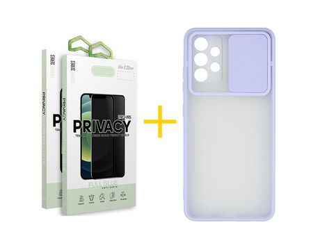 Pack 2 Películas Antiespía + Funda SKYHE por Samsung Galaxy A33 5G Gel Protteción Cámara Violeta