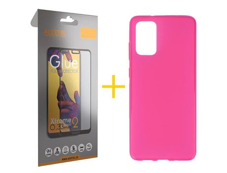 Pack 1 X Protector de Vidrio Templado Full + Funda ACCETEL para Samsung Galaxy S20 FE 5G Silicona Liso Rosa