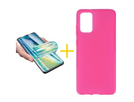 Pack 1 X Protector de Vidrio Templado Hidrogel + Funda ACCETEL para Samsung Galaxy S20 FE 5G Silicona Liso Rosa