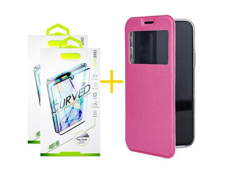 Pack 2 Películas Curvado + Funda SKYHE para Samsung Galaxy S20 Plus 5G Flip Cover Gandy Rosa