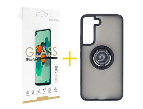 Pack 1 Película 2.5D + Funda SKYHE para Samsung Galaxy S21 FE 5G Gel Bumper con Anillo Negro
