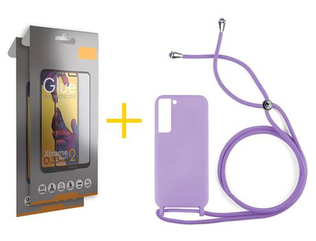 Pack 2 Películas Full + Funda SKYHE para Samsung Galaxy S21 FE 5G Gel con Cordón Lila