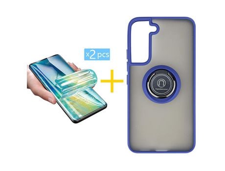 Pack 2 Películas + Funda SKYHE para Samsung Galaxy S21 FE 5G Gel Bumper con Anillo Azul