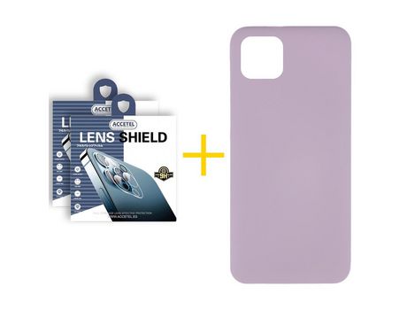 Pack 2 X Protector de Cámara Trasera + Funda ACCETEL para iPhone 13 Pro Max Silicona Líquida Morado