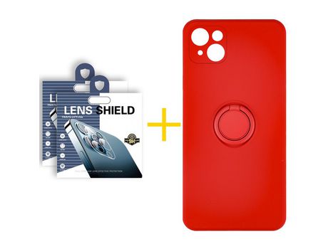 Pack 2 Películas de Cámara Trasera + Funda SKYHE para Apple iPhone 13 Mini Gel O-Ring Rojo